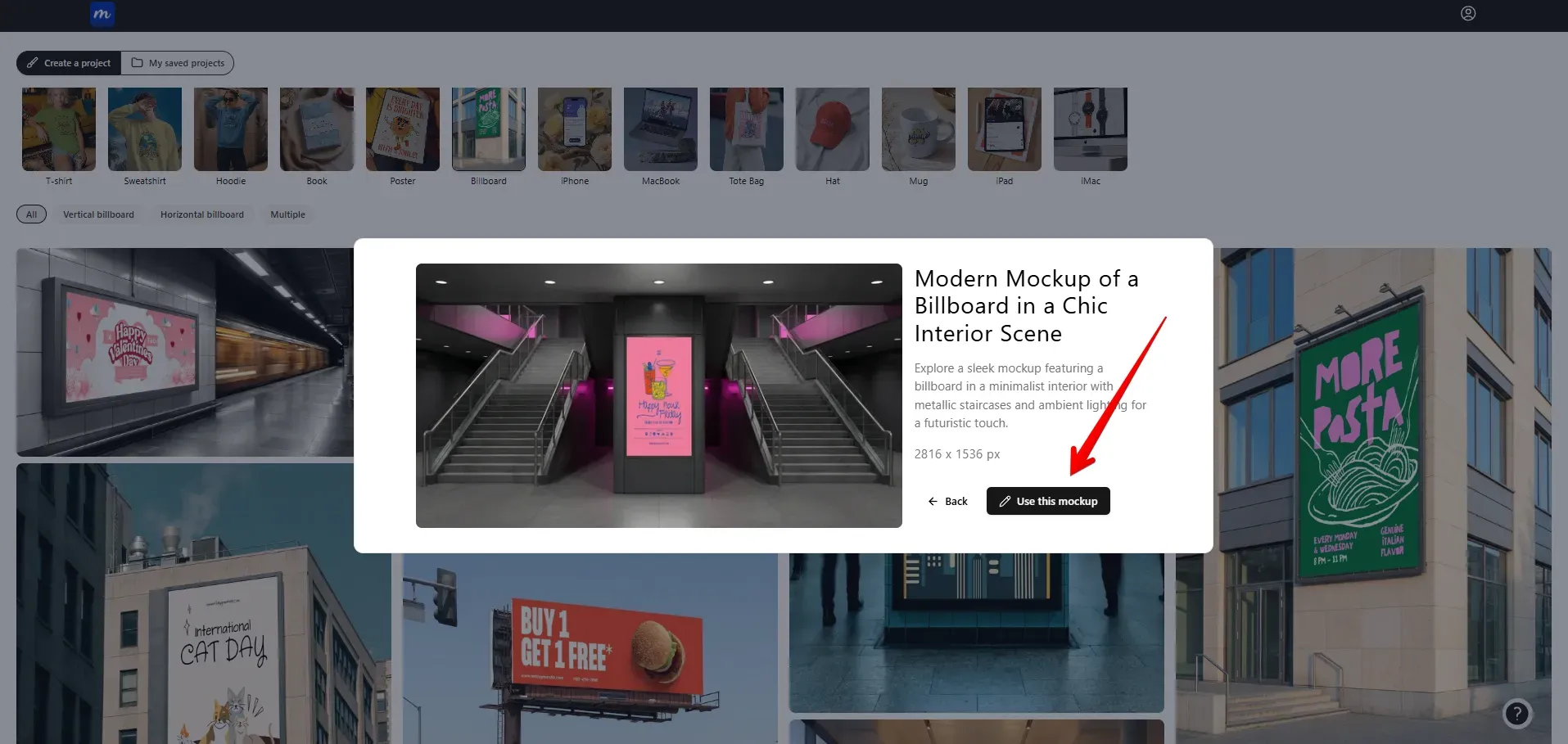 Modor mockup detail page with a highlighted ‘Use this mockup’ button